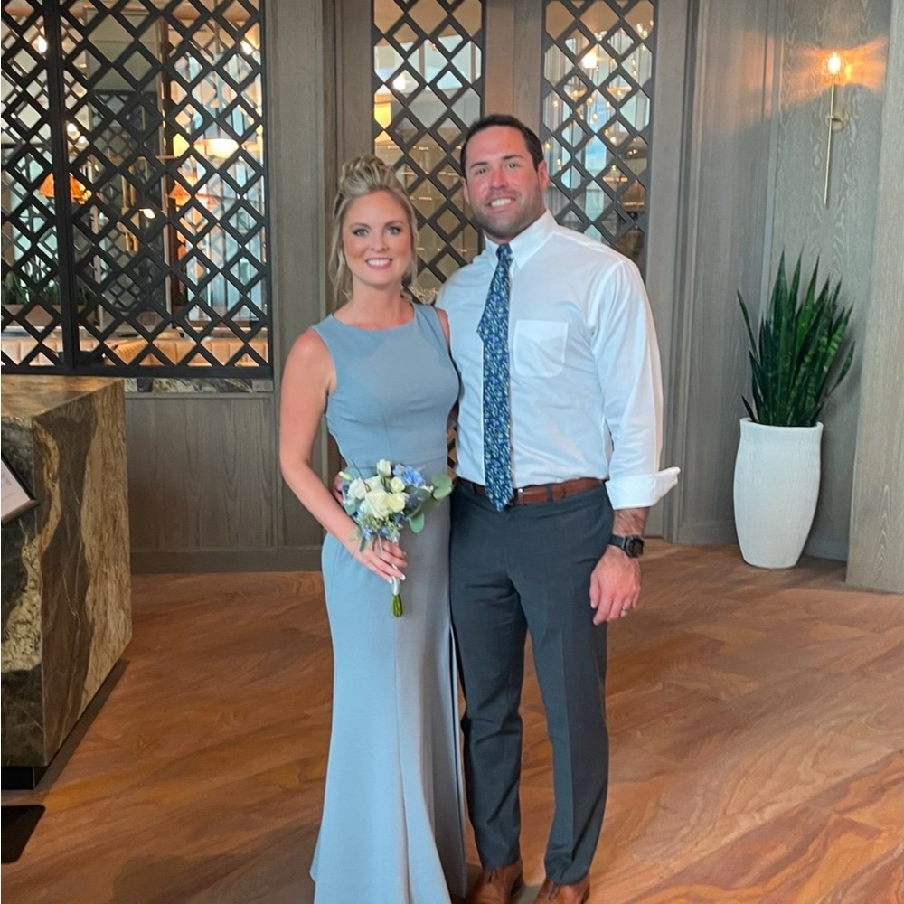 GIA Crape Elegant Light Blue Sleeveless Gown